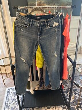 Silver Distressed Dark Ankle Jeans